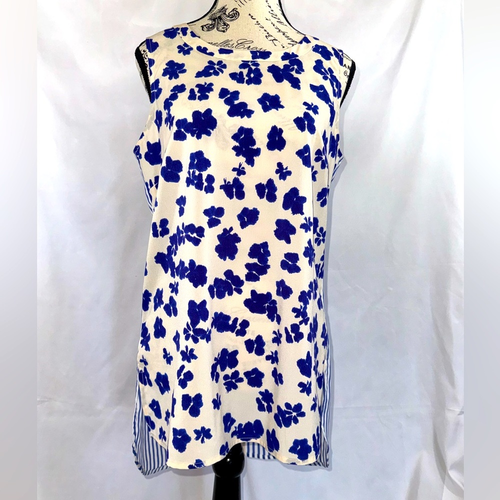 EUC: CAbi Blue & White Sleeveless Tunic top